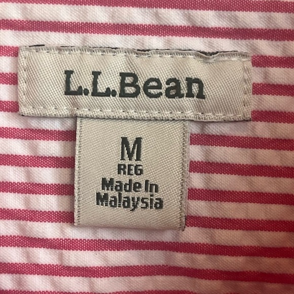 L.L. Bean Searsucker Red and White Striped Shirt Size Medium Coastal Nautical - Picture 5 of 15